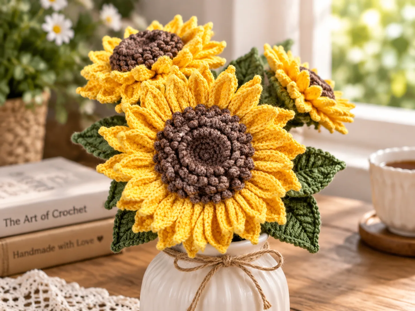 Вязаные подсолнухи — букет, который никогда не завянет! 🌻✨