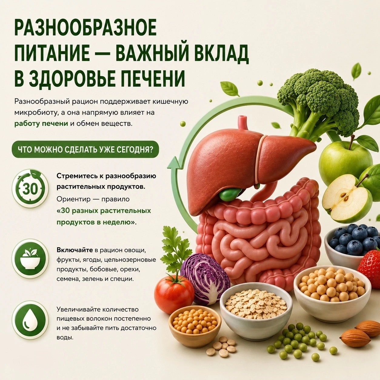 🥗Разнообразное питание — важный вклад в здоровье печени 
 
Мы часто стараемся питаться «правильно»,