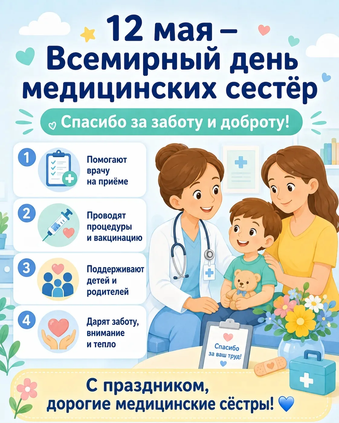 12 мая — Всемирный день медицинских сестёр 👩‍⚕️💐