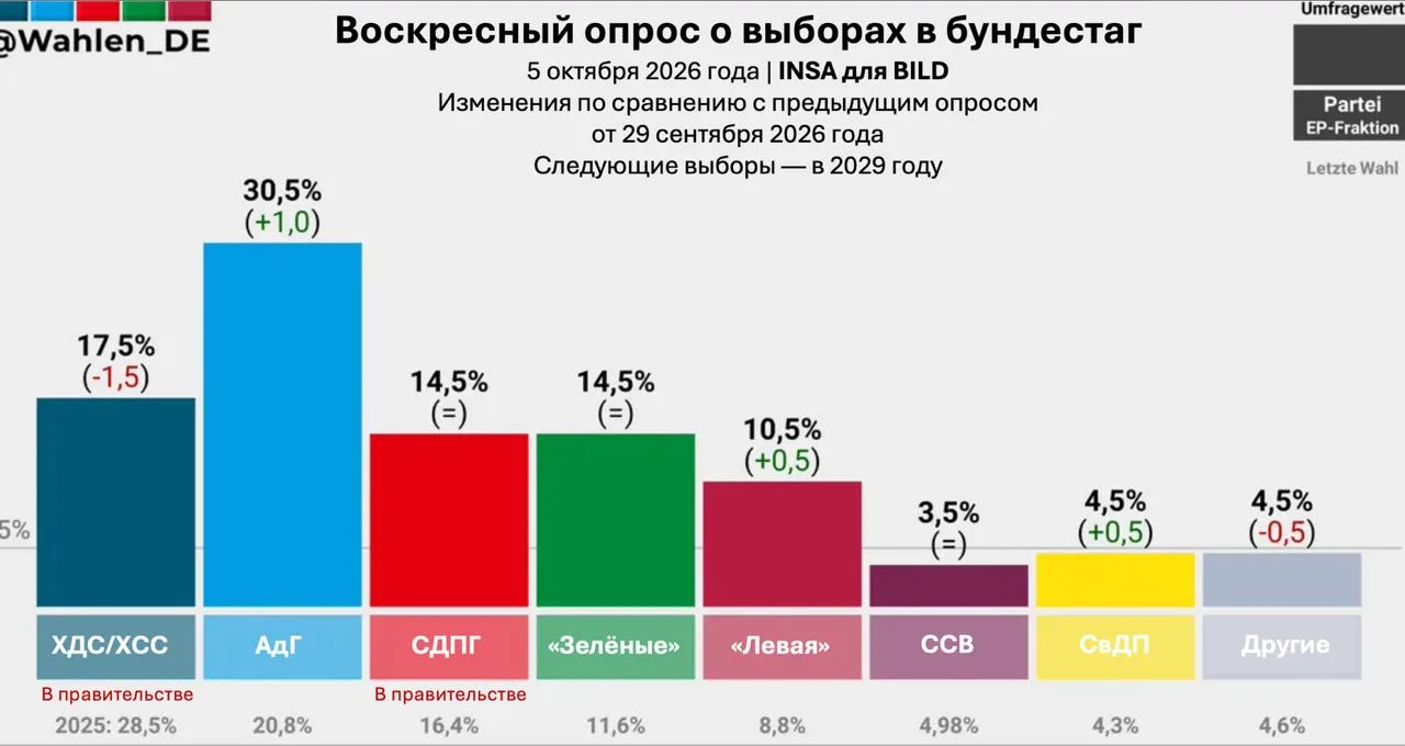 Оппозиционная «Альтернатива для Германии» достигла нового максимума в рейтингах
