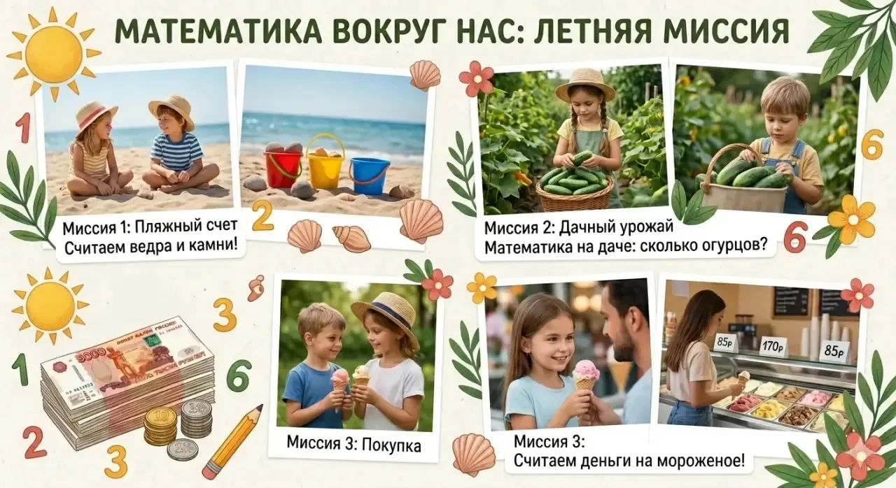 🔢 Математика вокруг нас: как закрепить навыки счета на пляже, на даче и в магазине

Когда родители 