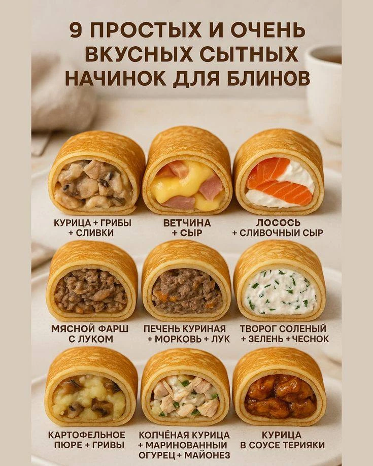 🥞 9 простых начинок для блинов