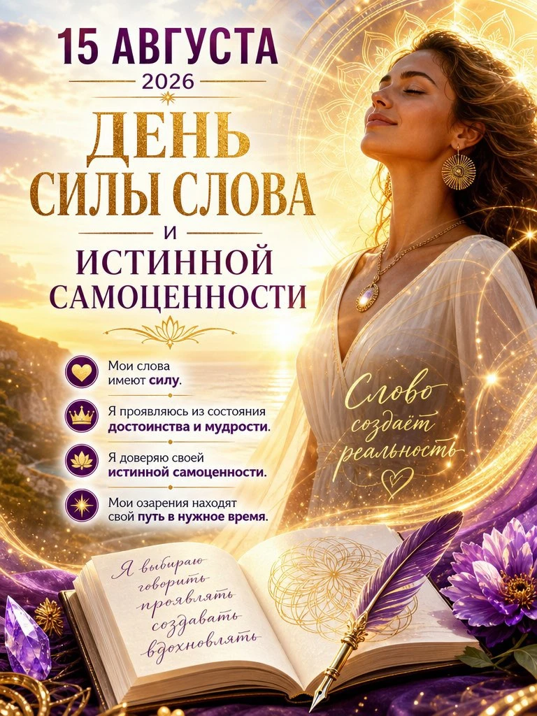 🦁 15 АВГУСТА 2026 — ДЕНЬ СИЛЫ СЛОВА И ИСТИННОЙ САМОЦЕННОСТИ 🦁
