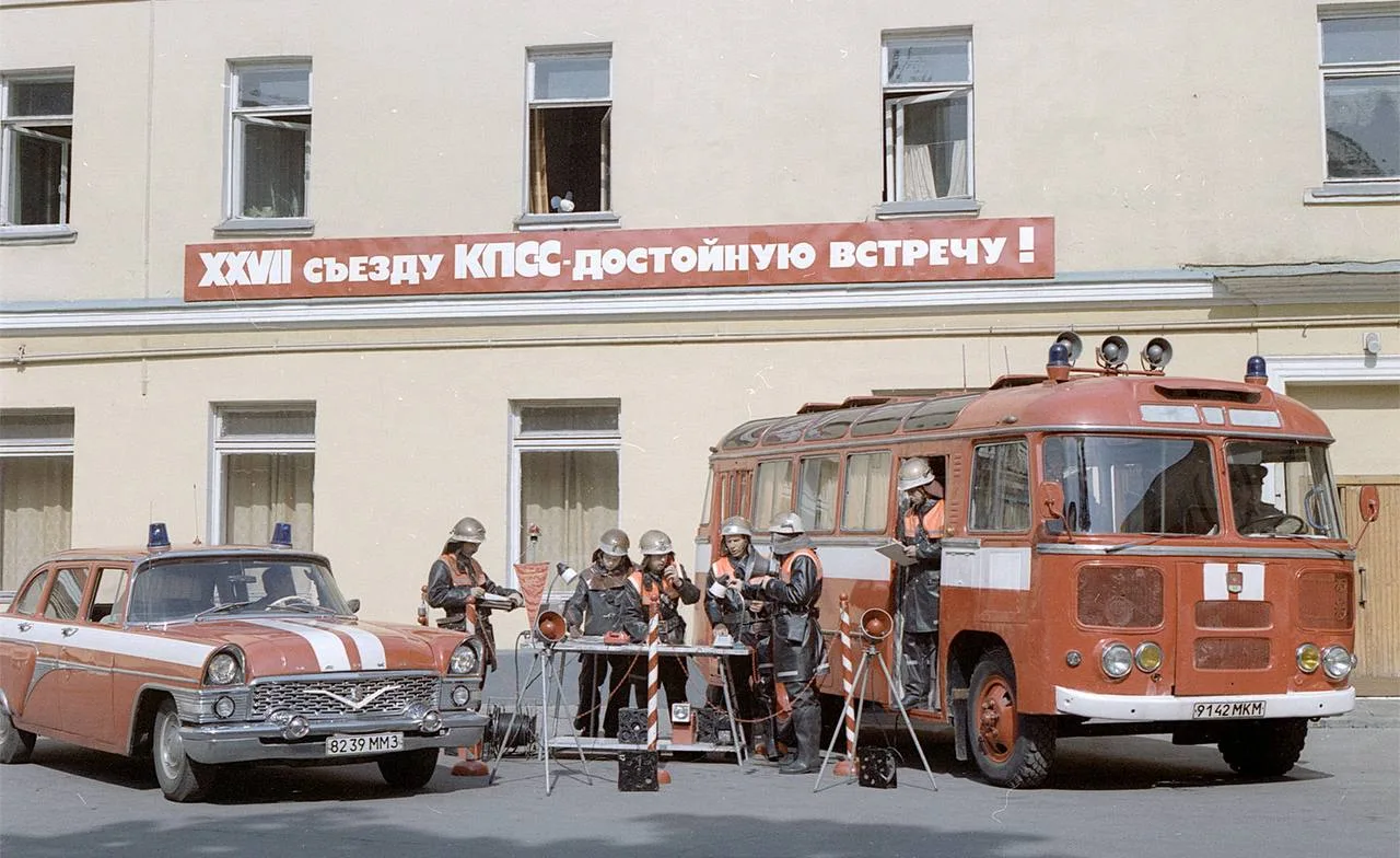 Учения на пожарной станции в Москве, 1985