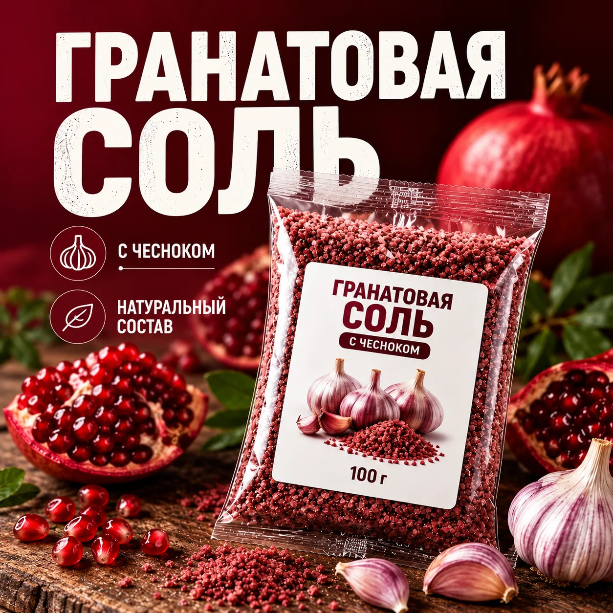 Гранатовая соль с чесноком, приправа для мяса, рыбы и шашлыка