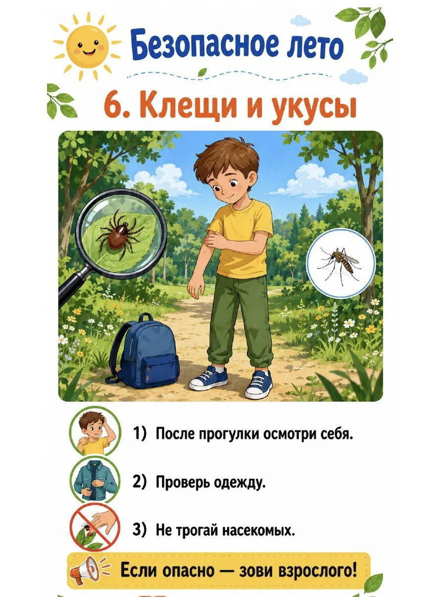Безопасное лето: бережёмся от клещей и укусов насекомых! 🐜🌲🛡️

Лето — прекрасное время для прогул