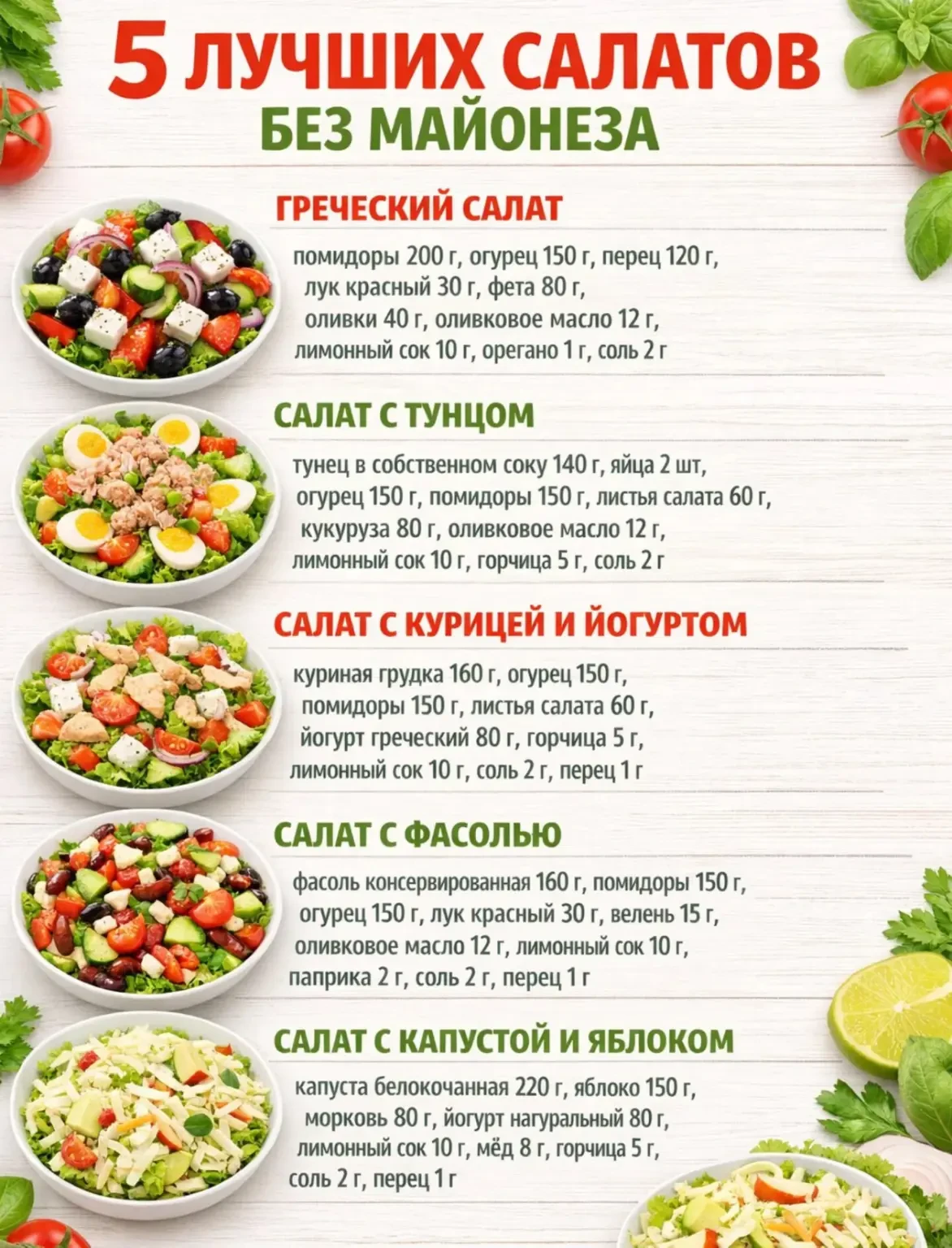 5 лучших салатов без майонеза.