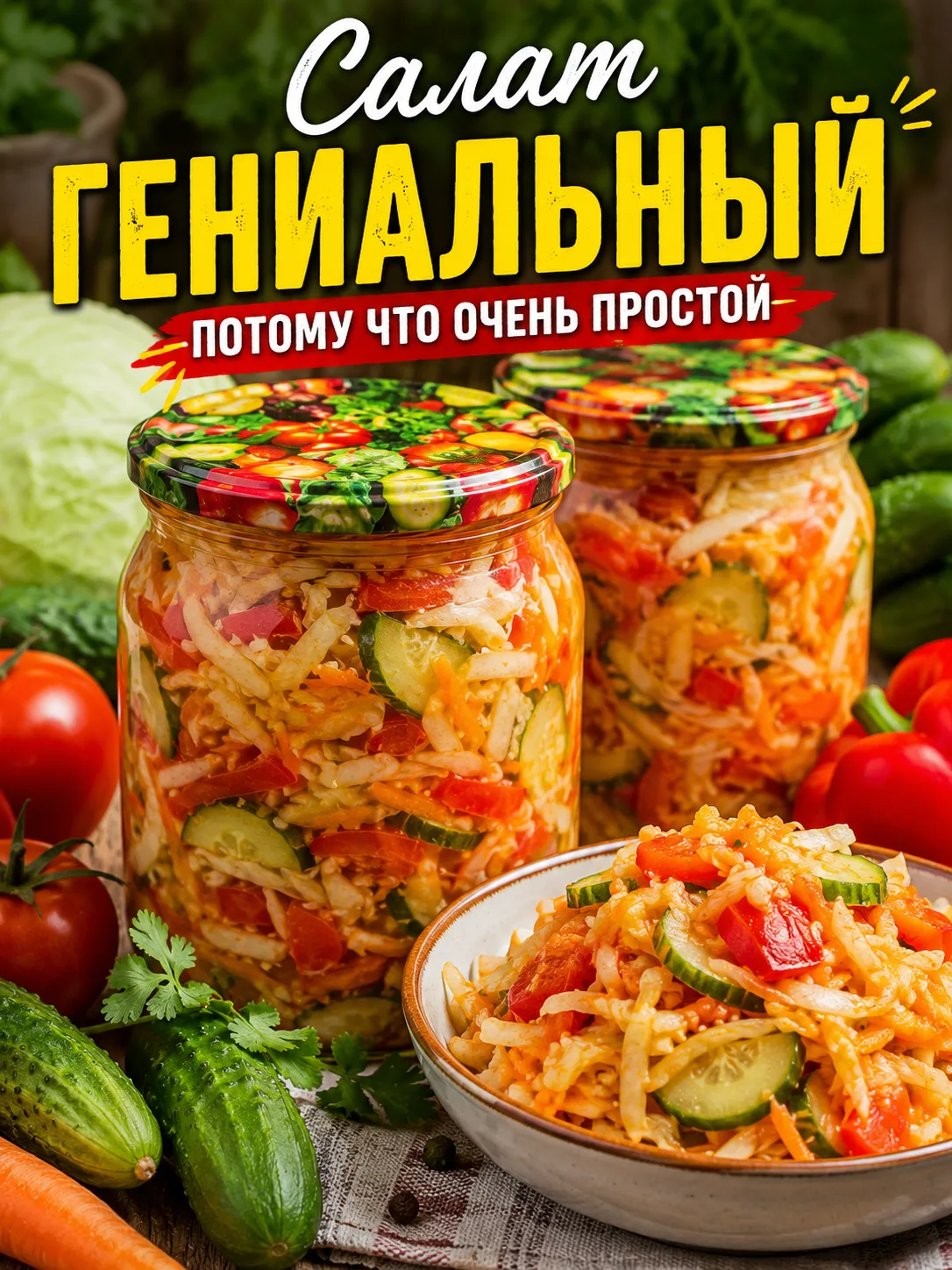 Салат «Гениальный»

Этот салат полностью оправдывает своё название. Минимум усилий, простые продукты