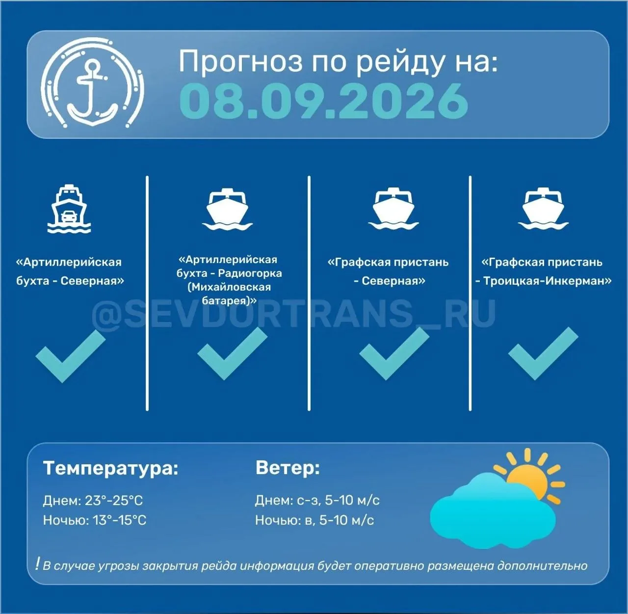⚓️Прогноз работы морского пассажирского транспорта на следующие сутки