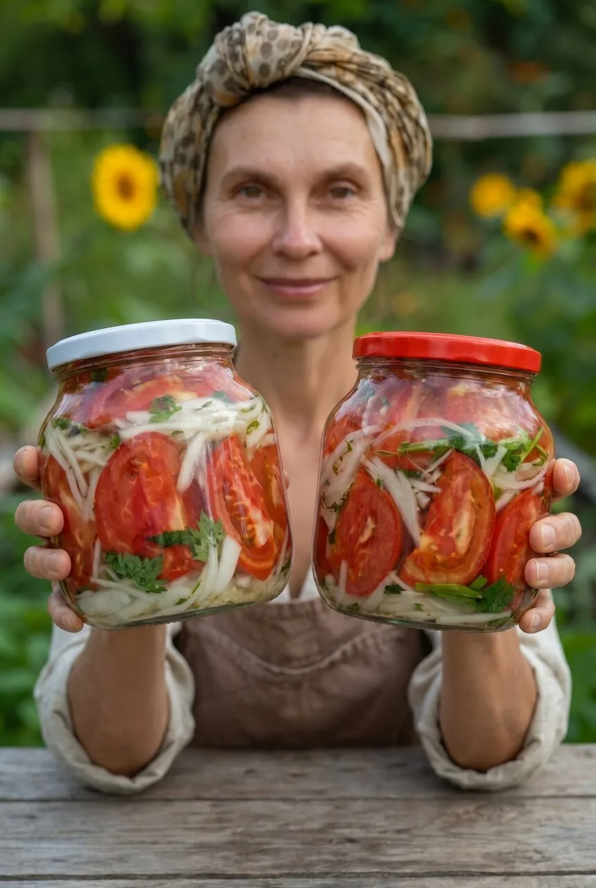 ПОМИДОРЫ С ЛУКОМ НА ЗИМУ — ДЕЛЮСЬ ПРОСТЫМ РЕЦЕПТОМ ВКУСНОЙ ЗАГОТОВКИ