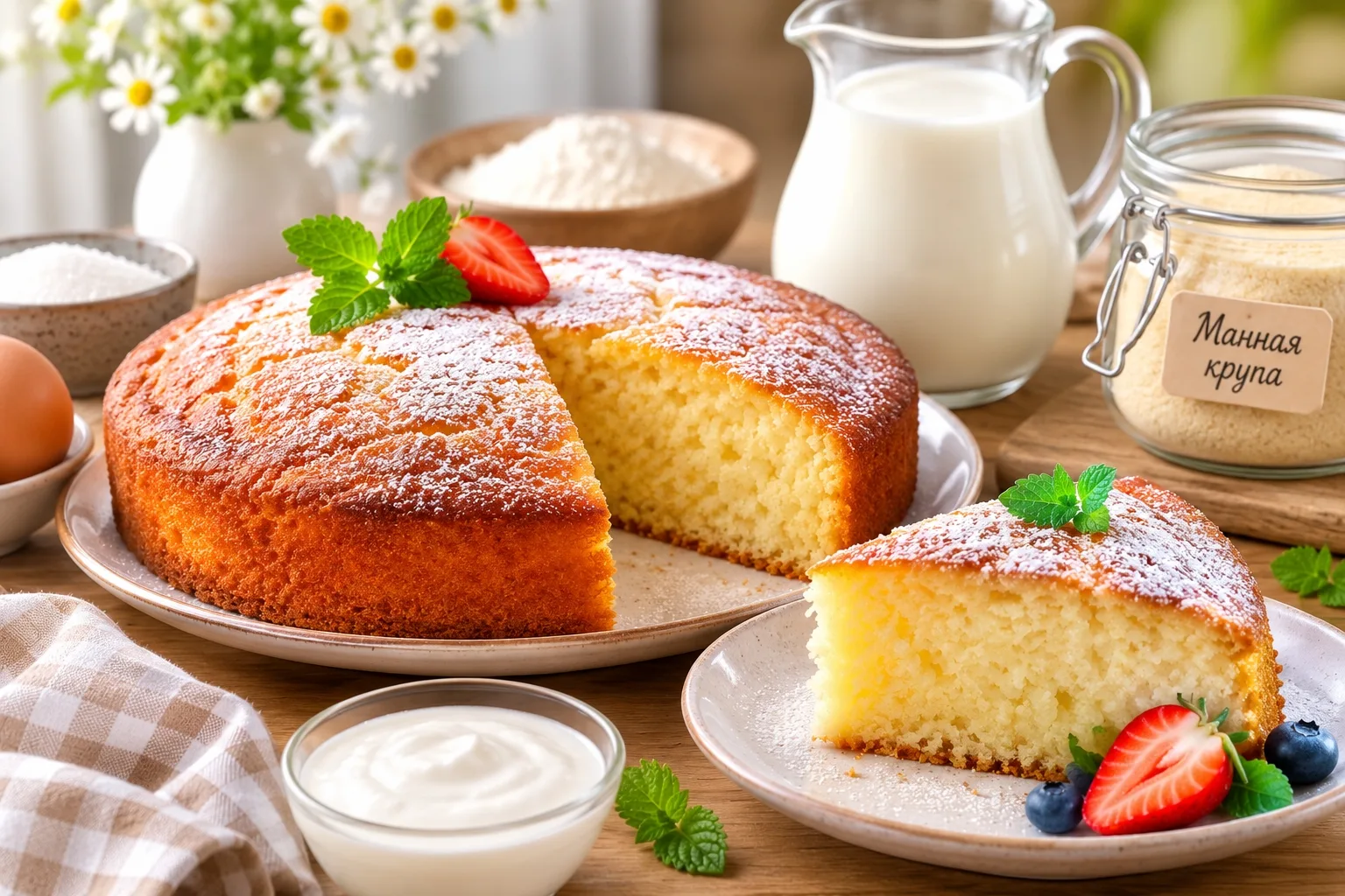 🍓🫐🍒Как сделать манный пирог на кефире из КуЭМсила с ягодами
