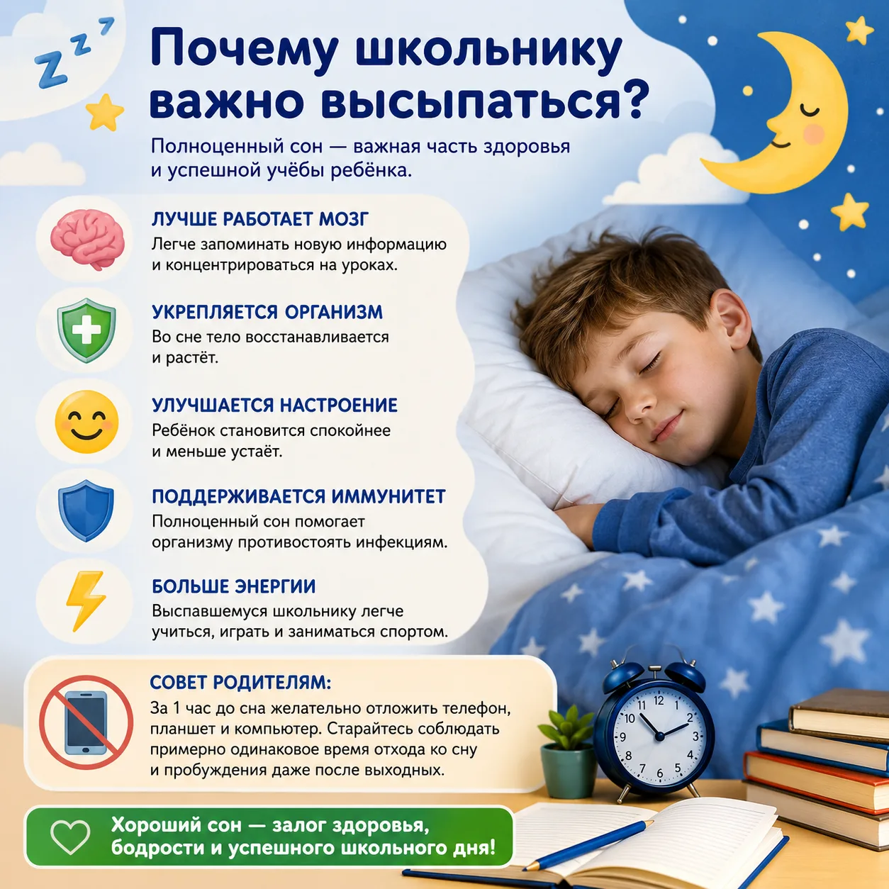 😴 Почему школьнику важно высыпаться?