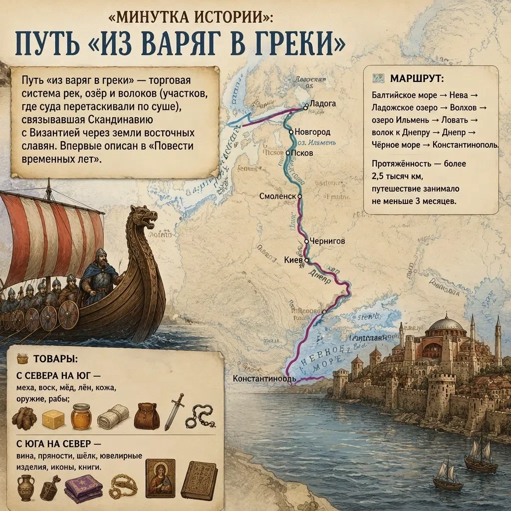 «Минутка истории»: путь «из варяг в греки» 🤓

Путь «из варяг в греки» — ключевой маршрут Средневеко