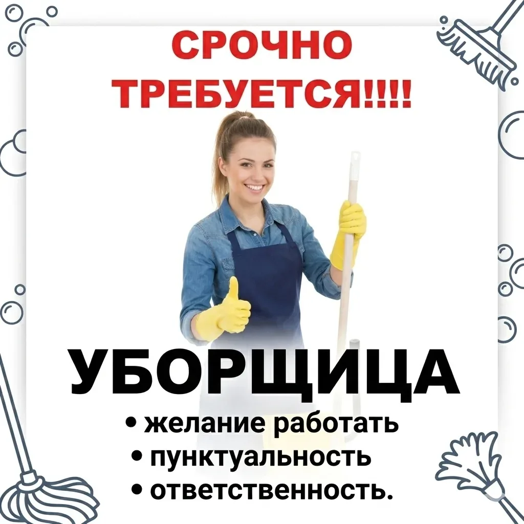 👉 Требуется уборщица. 

👉 Офис магазинов "Любимый"

👉 Заработная плата: 30000 рублей.

👉 Звоните