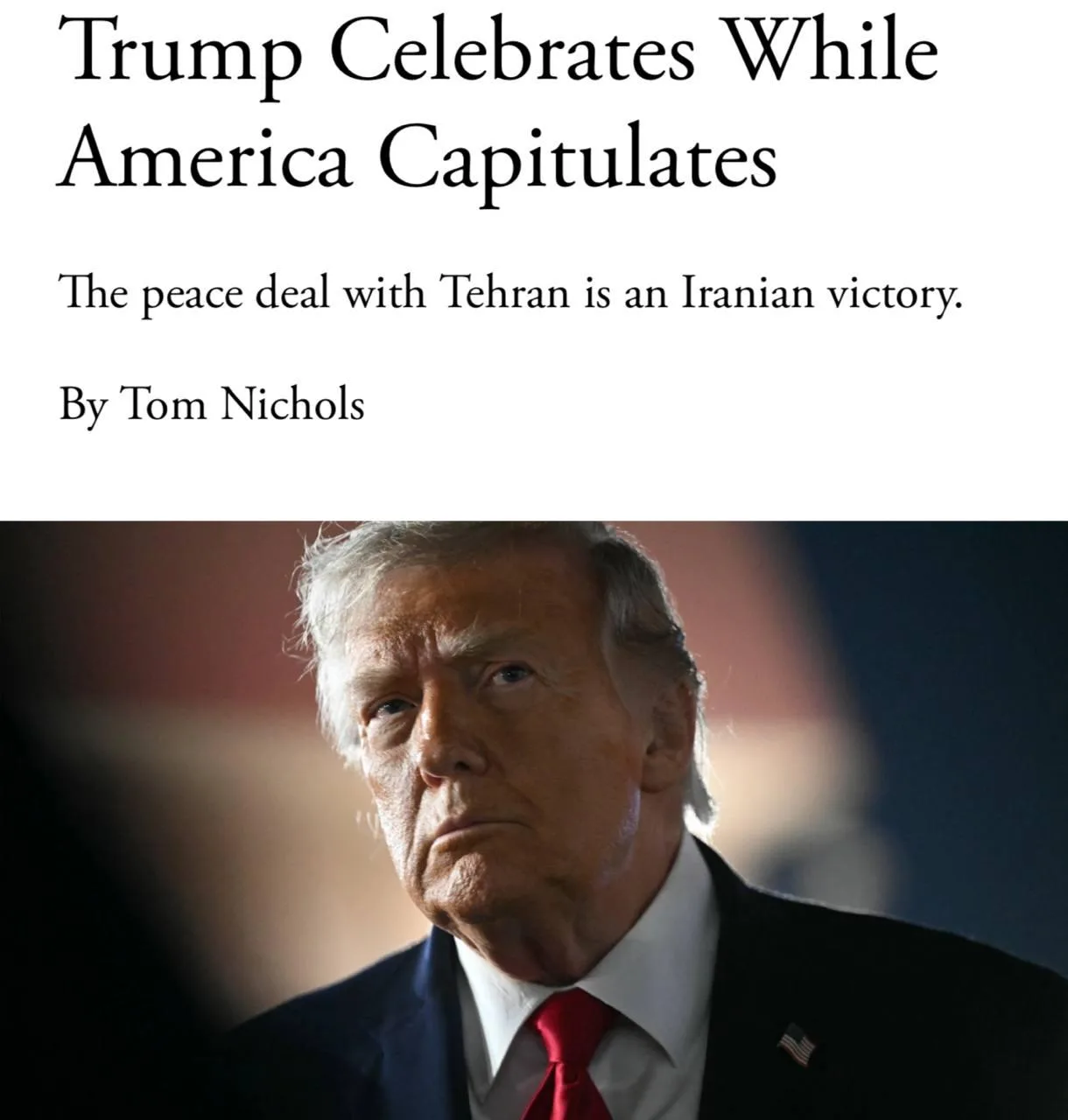 🇺🇸🇮🇷 The Atlantic: «Трамп празднует, пока Америка капитулирует»

Издание сообщает, что мирное со