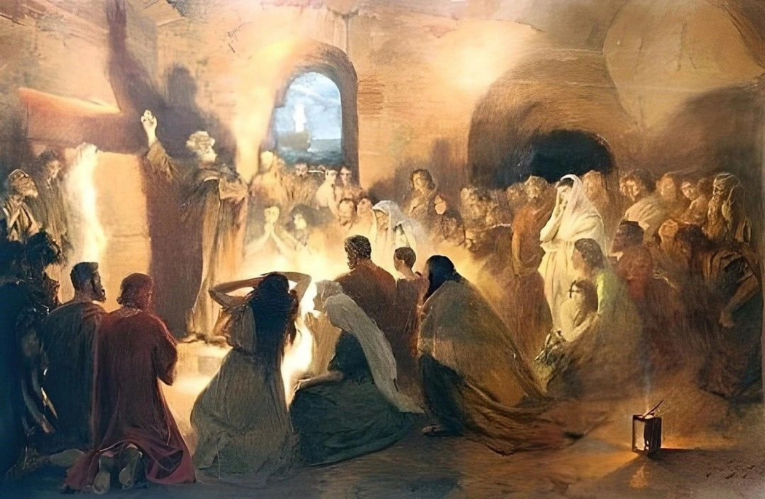 Слово и образ
 
 
«Апостол Пётр проповедует в катакомбах» (1901-1902 гг.)
Стыка Ян
 
В основу сюжета
