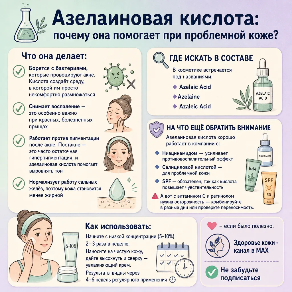 🧪 Азелаиновая кислота: почему она помогает при проблемной коже?