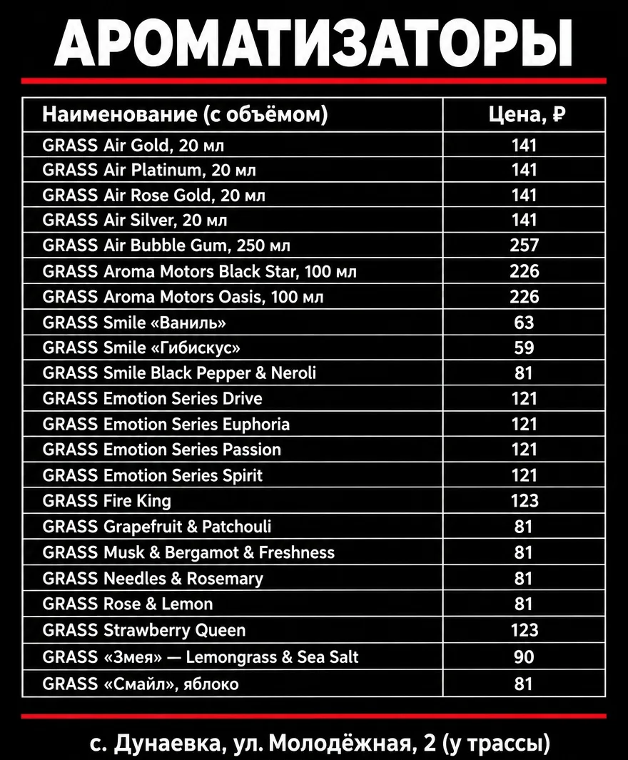 Ароматизаторы и уход за автомобилем GRASS