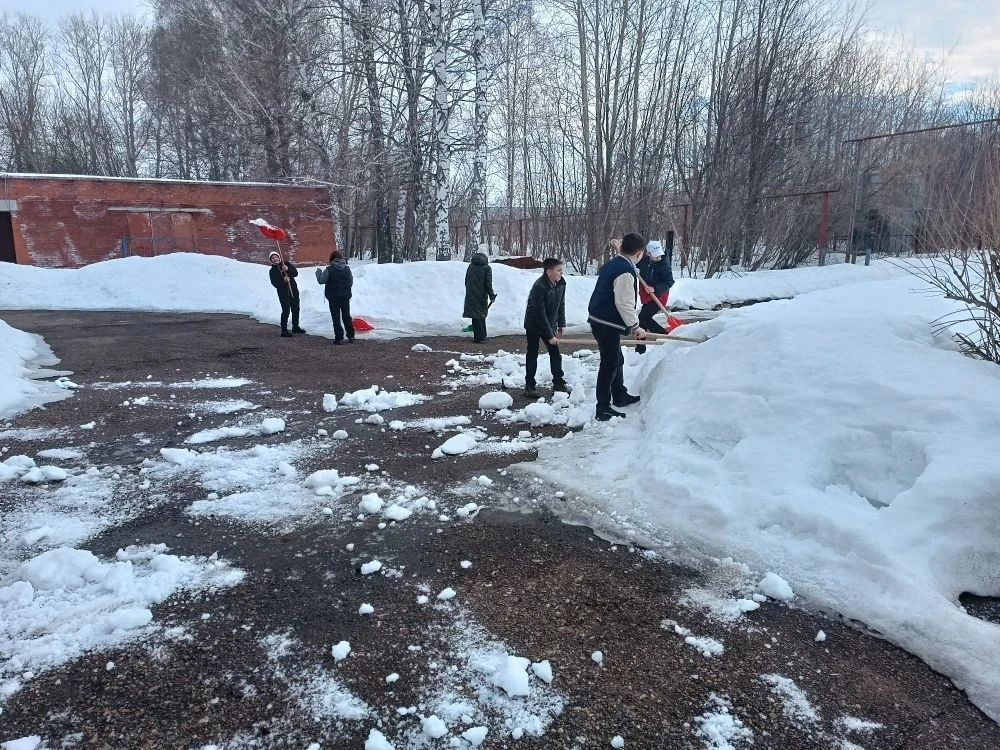 В МБОУ "Псеевская СОШ" провели средник по уборке территории от снега. Работниками школы...