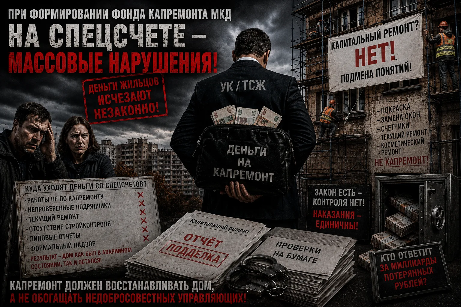 ДЕНЬГИ НА КАПРЕМОНТ СО СПЕЦСЧЕТОВ  УХОДЯТ НЕ ТУДА: КТО СЛЕДИТ ЗА СПЕЦСЧЕТАМИ МКД?

Миллиарды рублей,