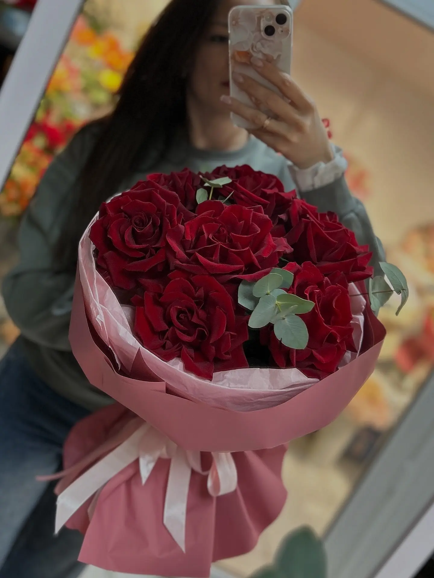 Красные французские розы + эвкалипт ❤️