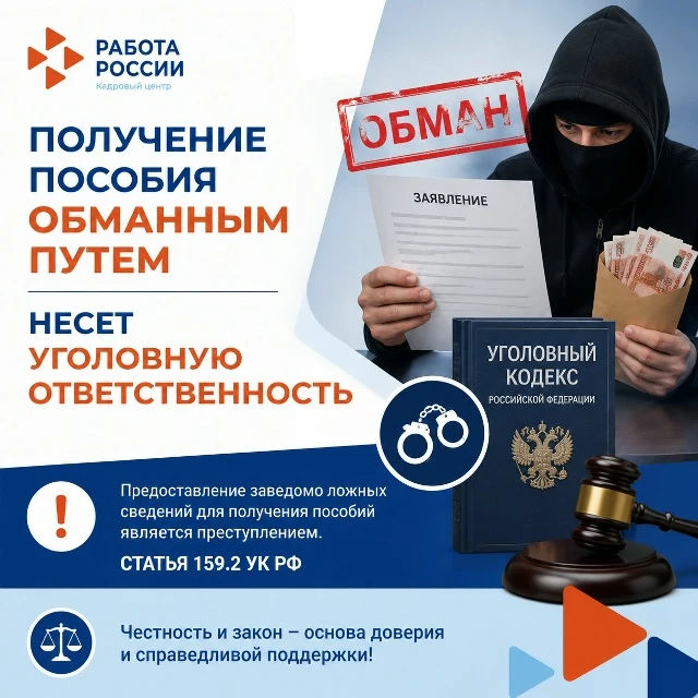 Напоминаем об ответственности граждан за получение пособия по безработице обманным путём.
