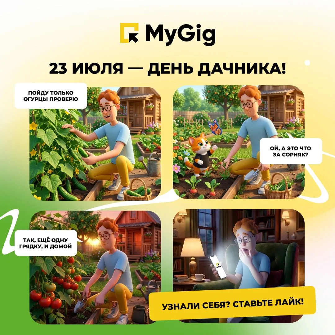🥒 Как совмещать дачу и подработку? Лайфхак от гигеров!

С Днём дачника, друзья! Сегодня поздравляем