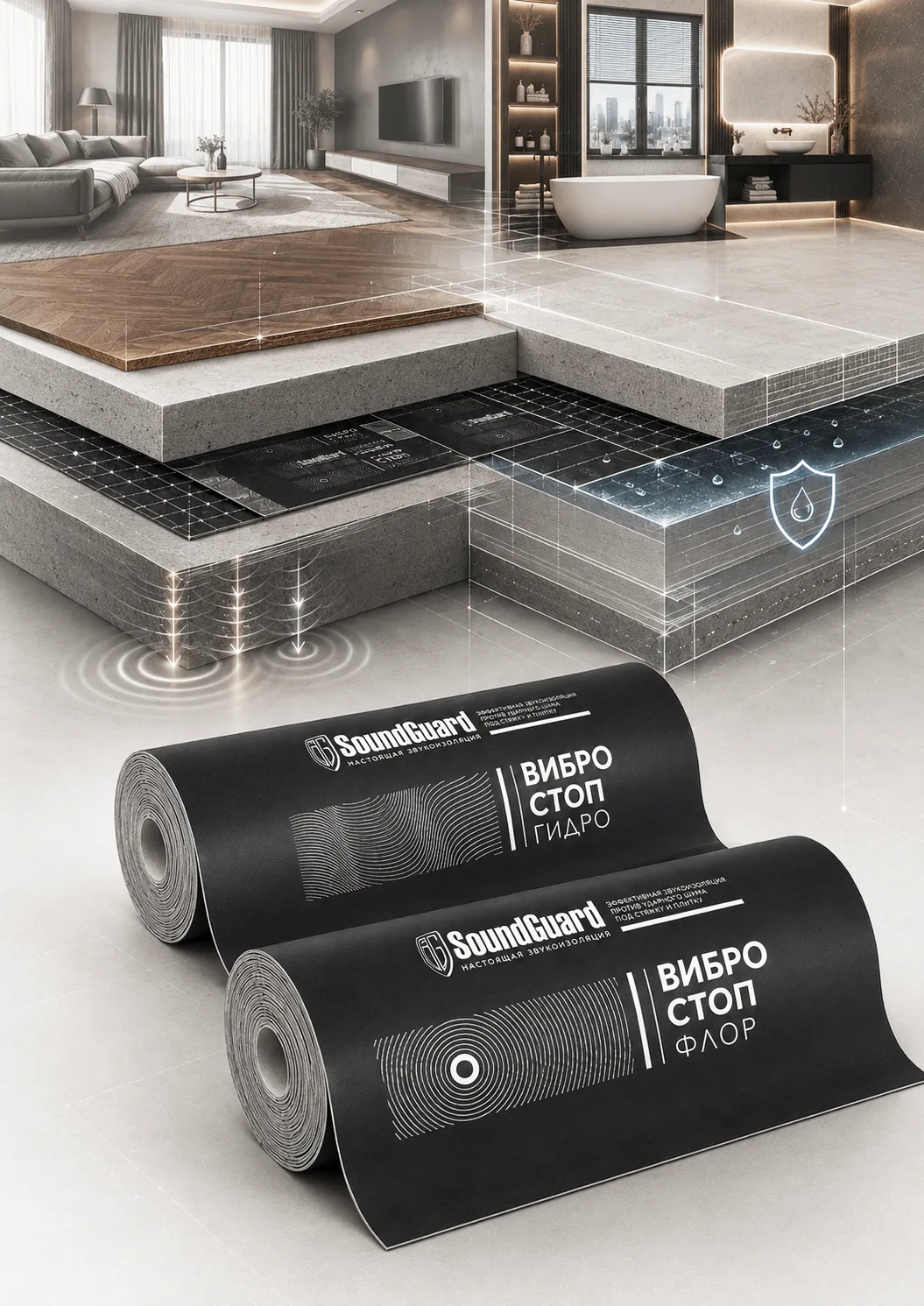 Новинки для защиты от ударного и структурного шума: рулонные материалы SoundGuard Вибро...