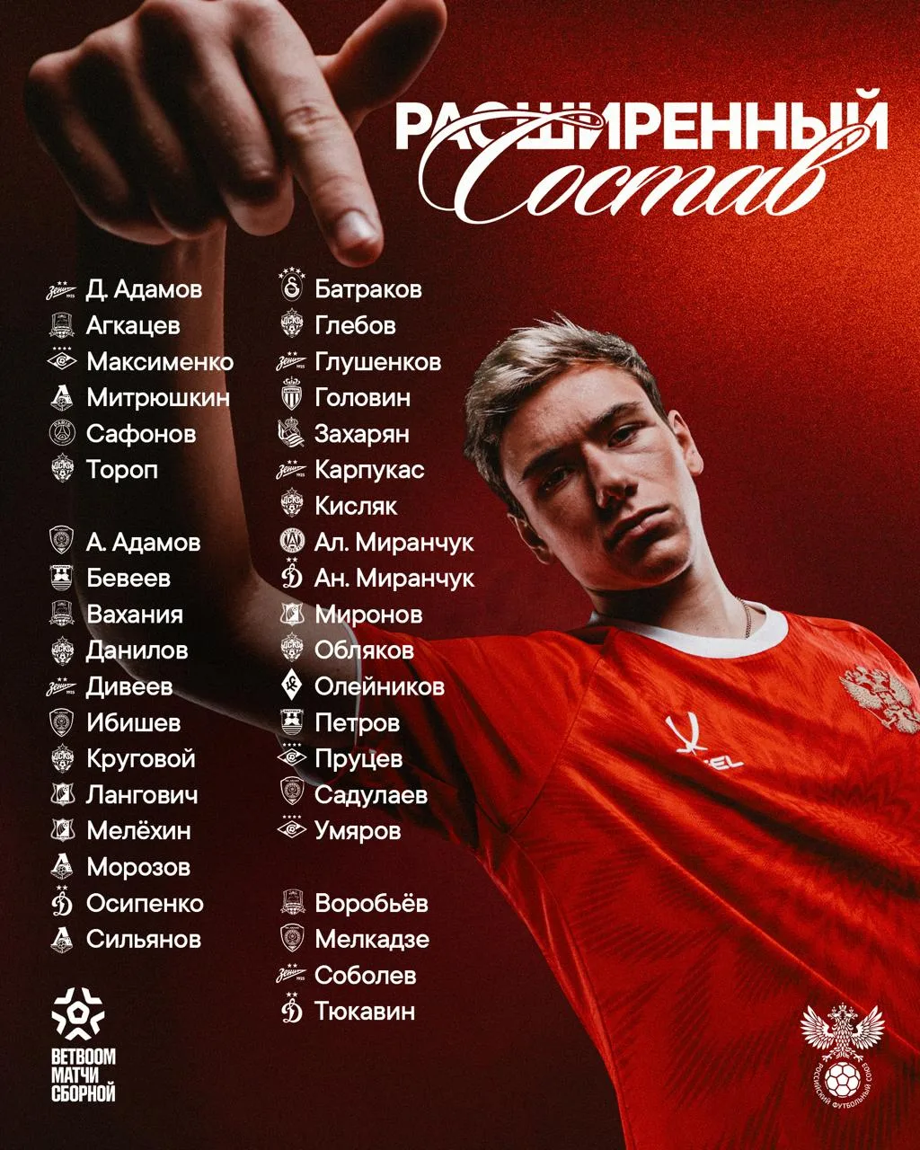 ⚽️ Батраков, Захарян и Головин — в расширенном составе сборной России