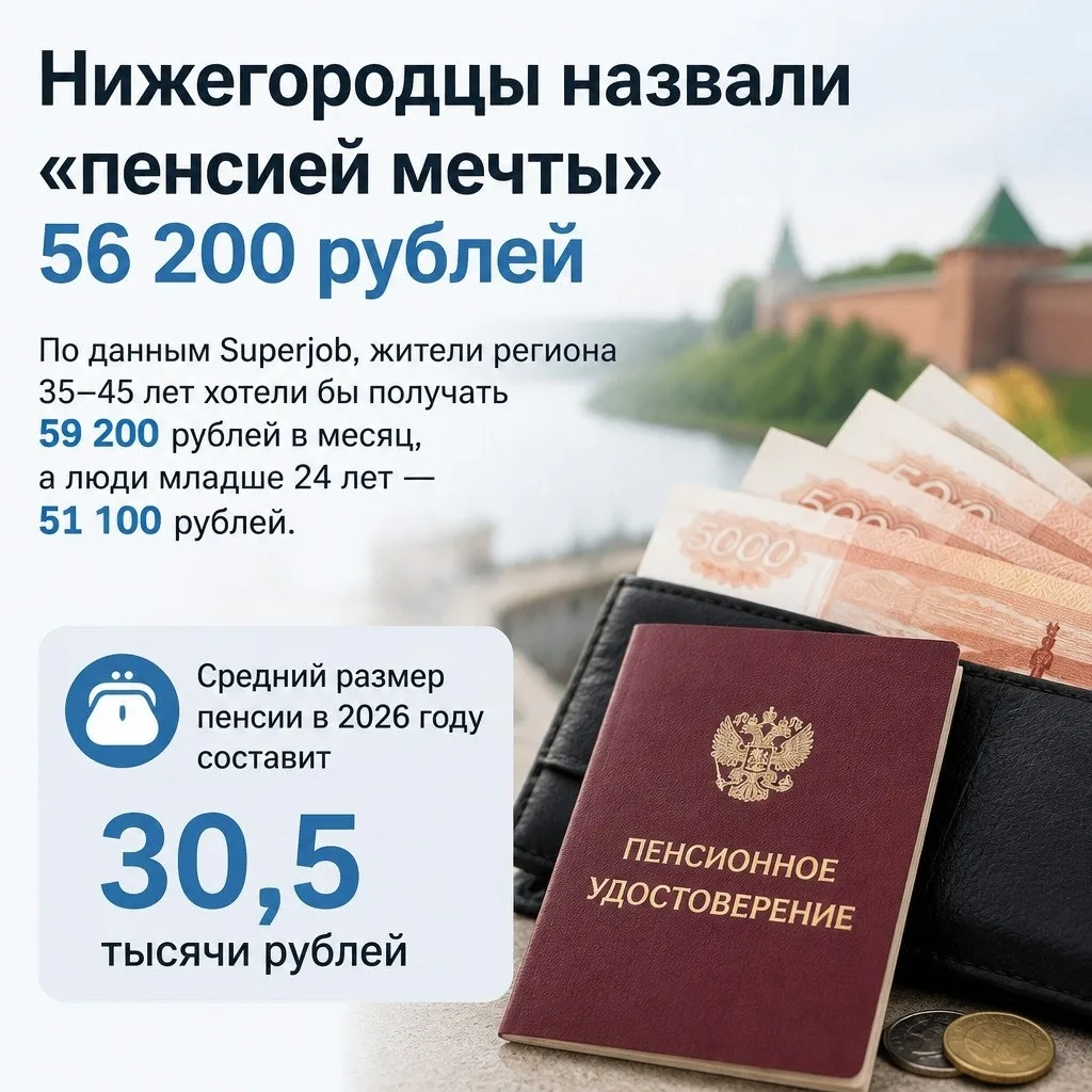 💰 Нижегородцы назвали «пенсией мечты» 56 200 рублей
