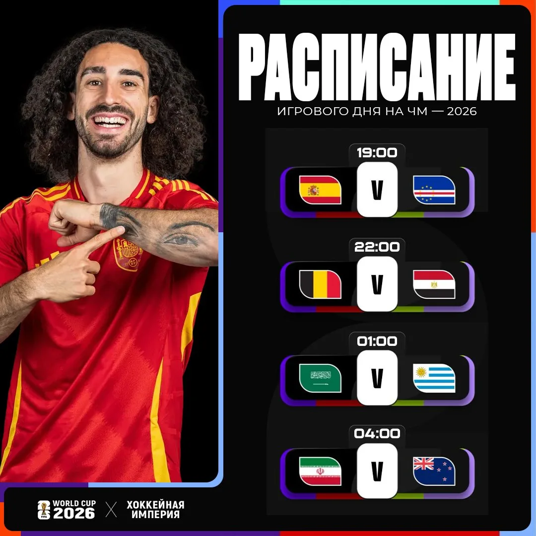 Расписание футбольного
игрового дня ЧМ-2026 ⚽️