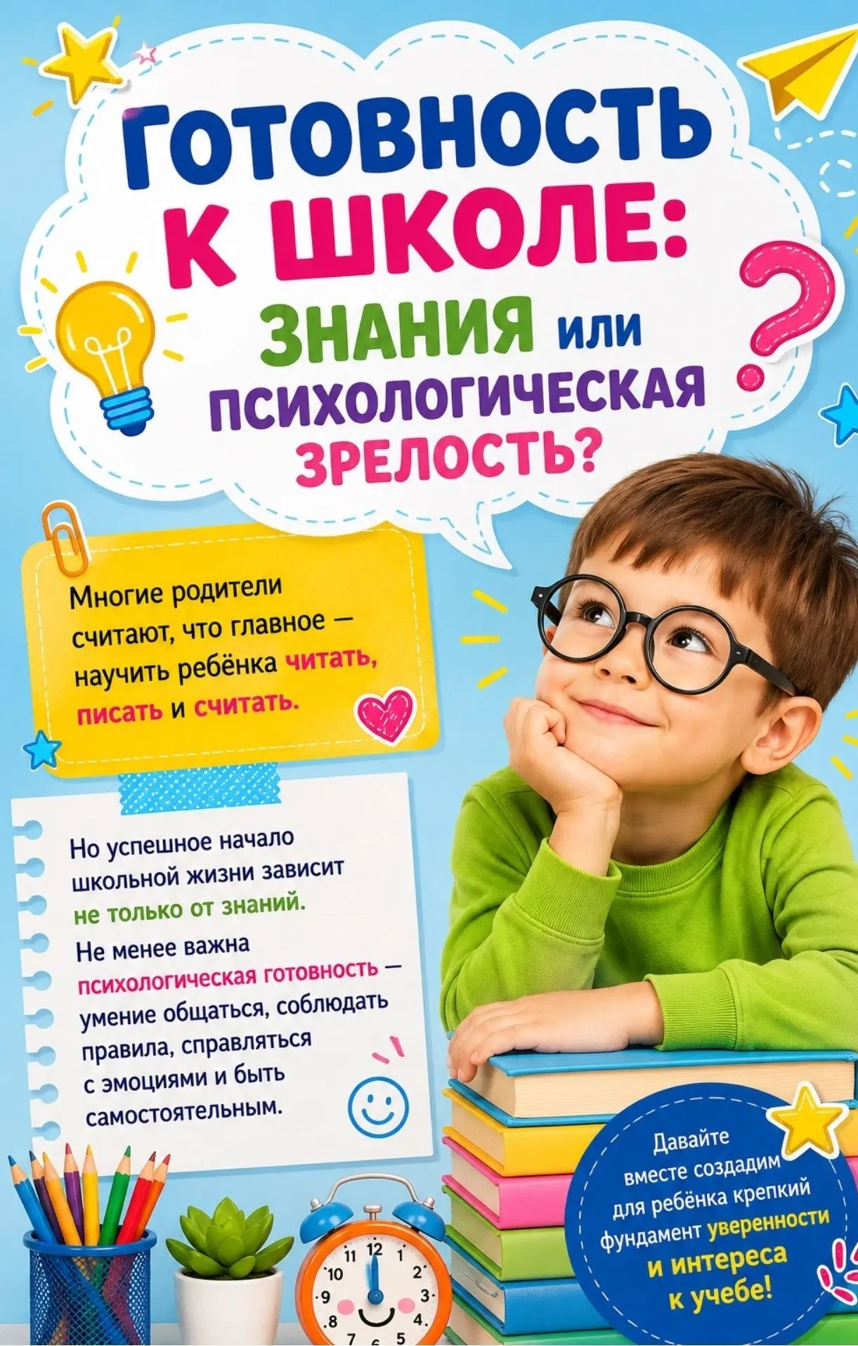 🔔Готовность к школе — это гораздо больше, чем умение читать, писать и считать.