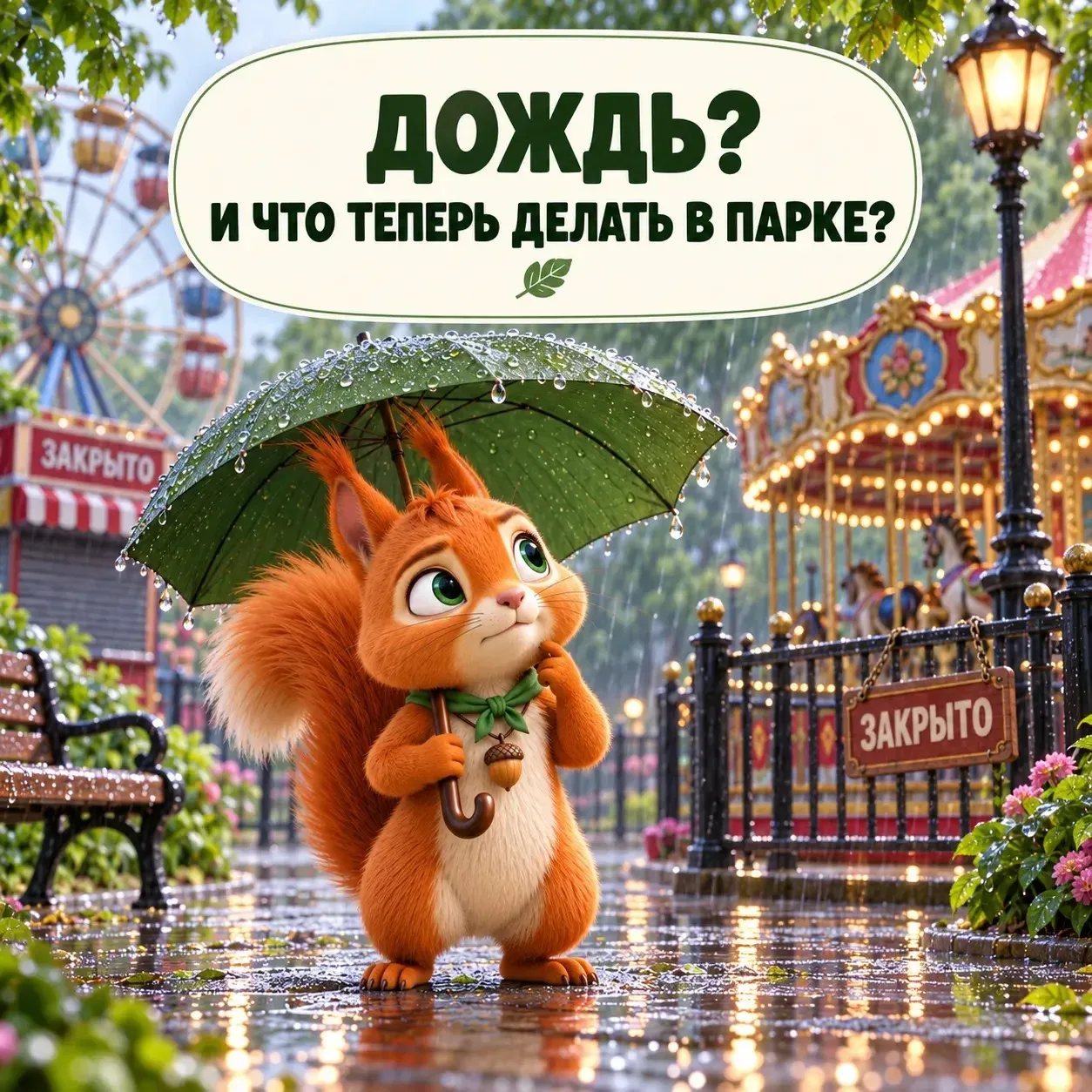 🌧️За окном пасмурно? А Паркуша все равно ждет вас в парках! 🐿