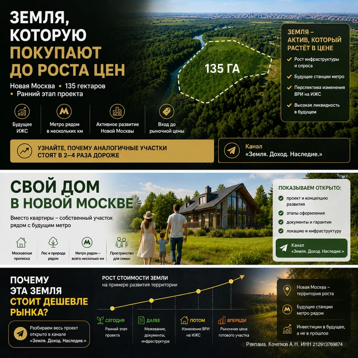 Квартира 30–35 м² или собственный участок в Новой Москве?

Всё больше семей выбирают второй вариант.