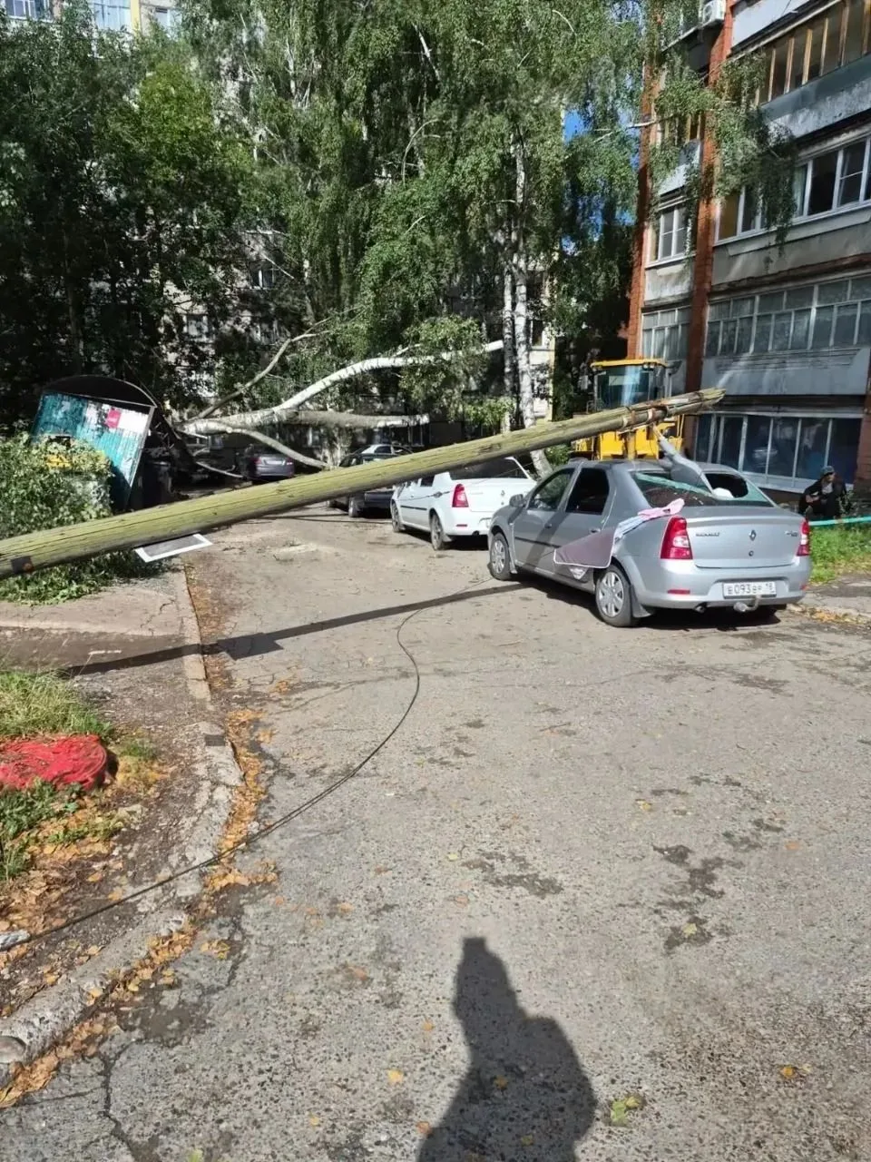 На Тимирязева после ночной грозы деревья и Столбы упали прямо на машины😱