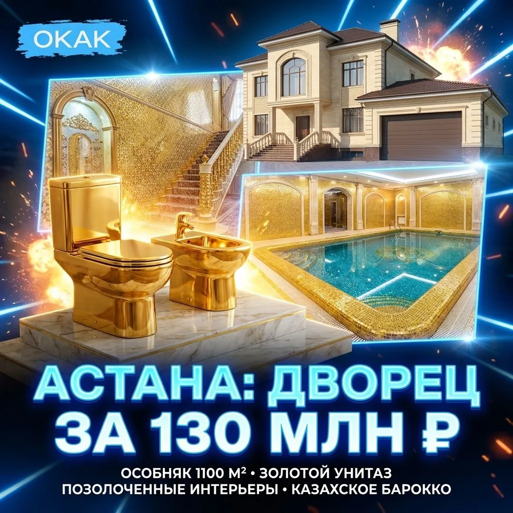 🏘️ Астана продаёт дворец для любителей блеска: особняк 1100 м² — 1️⃣3️⃣0️⃣млн ₽.

Внутри: золотой у