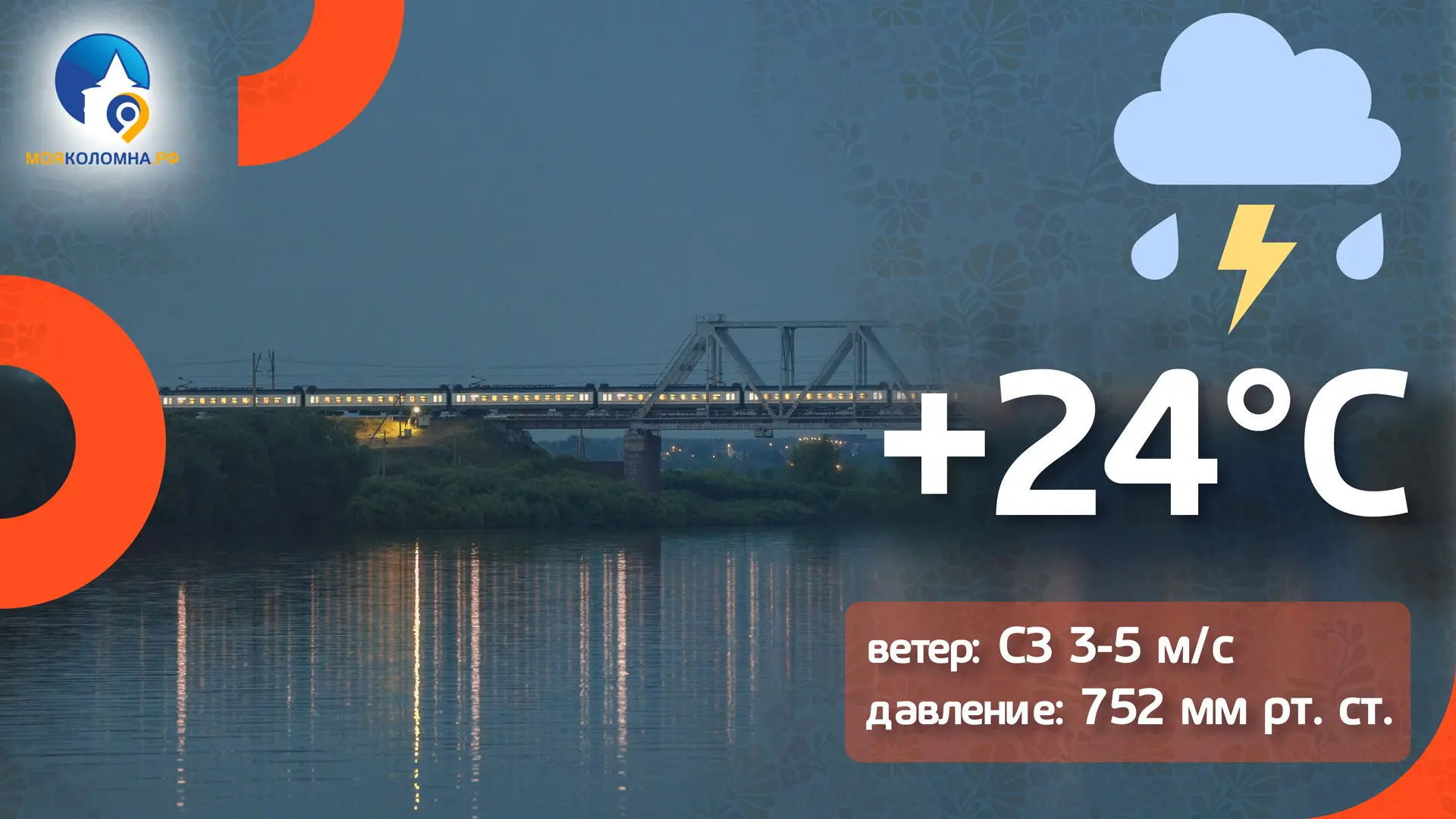 ⛈ Первый рабочий день недели встретит нас летним теплом и грозовыми дождями. Температура +24, прохла