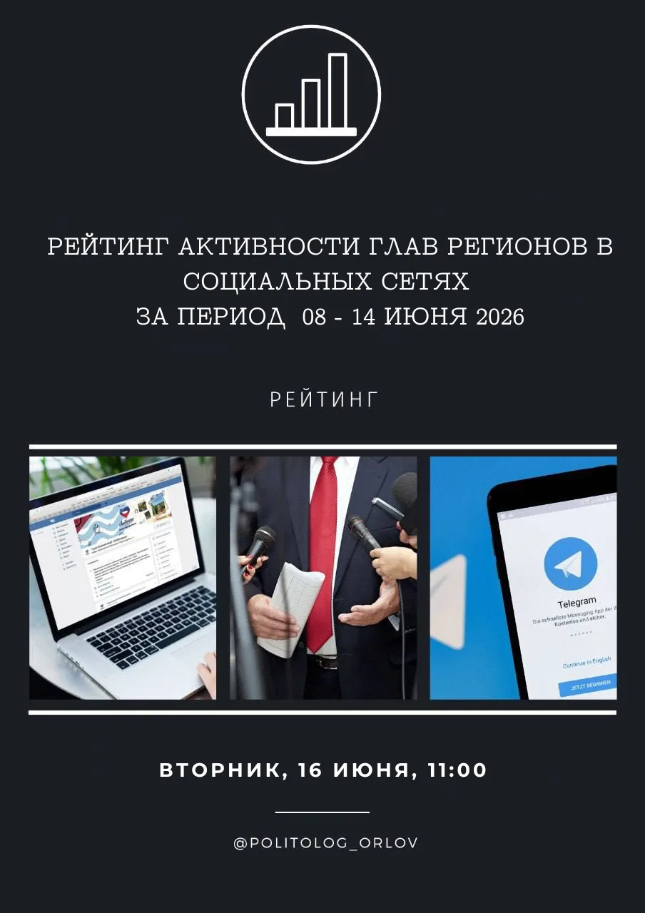 Рейтинг активности глав регионов в социальных сетях за период 08 - 14 июня 2026

🔺 Рейтинг АПЭК

🕚