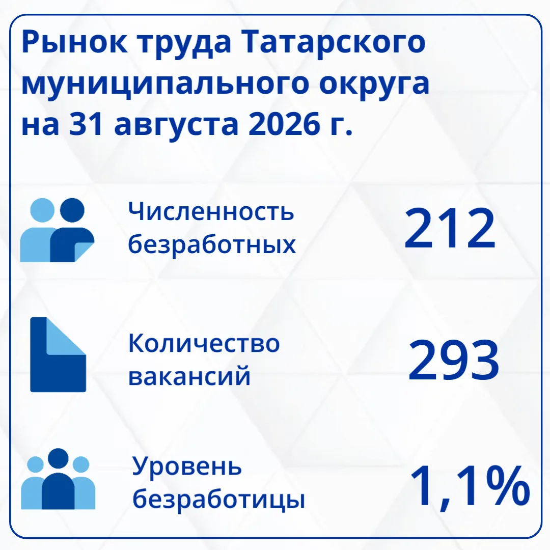 По состоянию на 31 августа 2026 года в ГКУ НСО ЦЗН г. Татарска зарегистрировано 212 без...