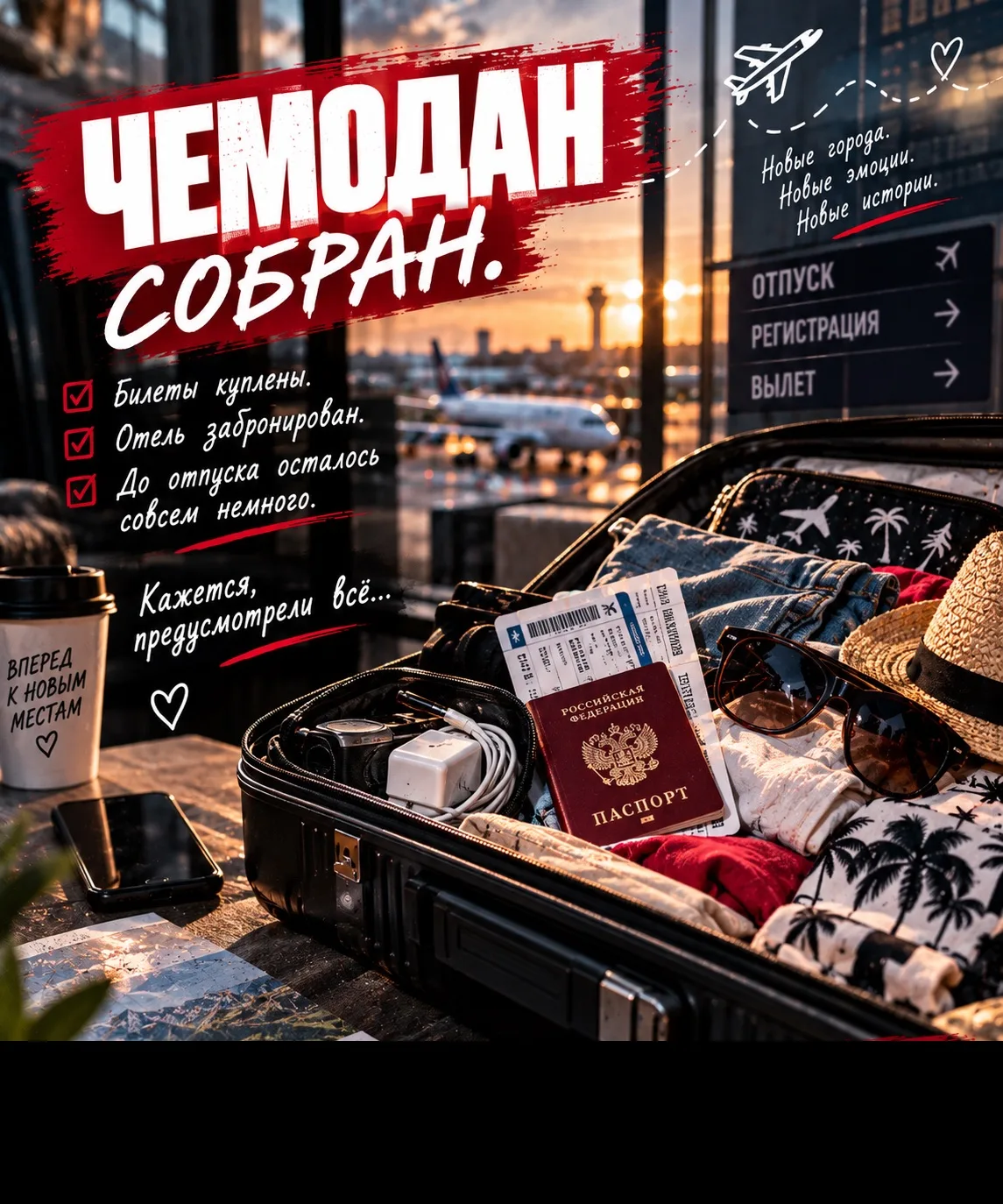 🧳 Чемодан собран. Билеты куплены. Отпуск начинается! ✈️🌴