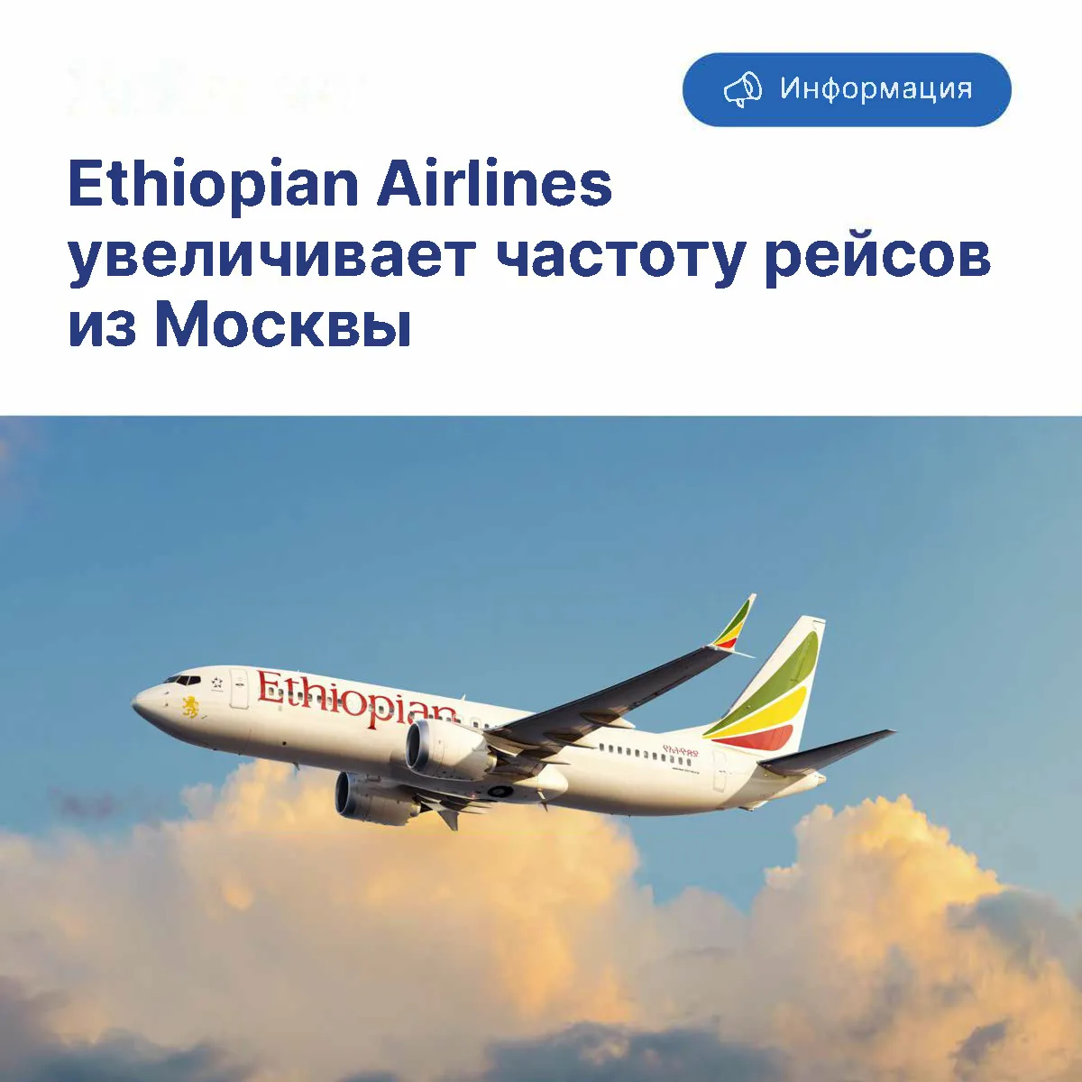 С 24 июня 2026 года авиакомпания Ethiopian Airlines увеличивает частоту рейсов из Москвы до 6 раз в 