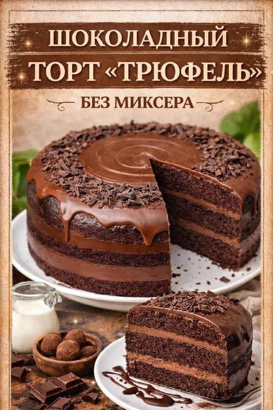 СЕГОДНЯ ГОТОВИМ ПРОСТО НЕВЕРОЯТНЫЙ ШОКОЛАДНЫЙ ТОРТ «ТРЮФЕЛЬ» БЕЗ МИКСЕРА — ДА-ДА, ВСЁ О...