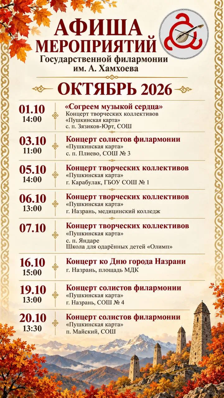 🍂 Октябрьская афиша Государственной филармонии им. А. Хамхоева