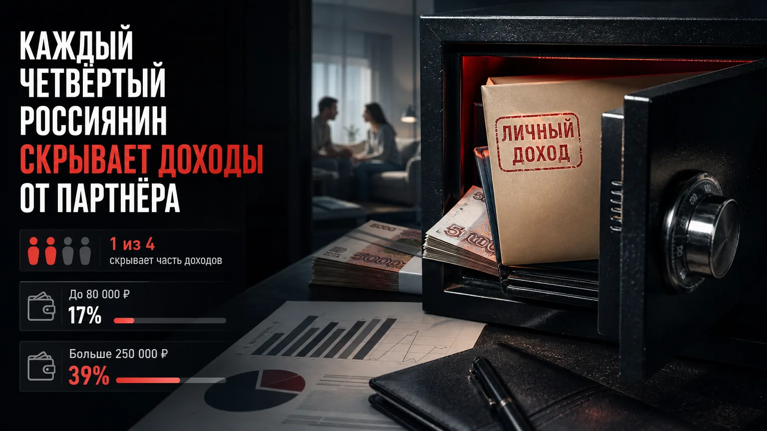 💰 Каждый четвёртый россиянин в отношениях скрывает от партнёра часть доходов