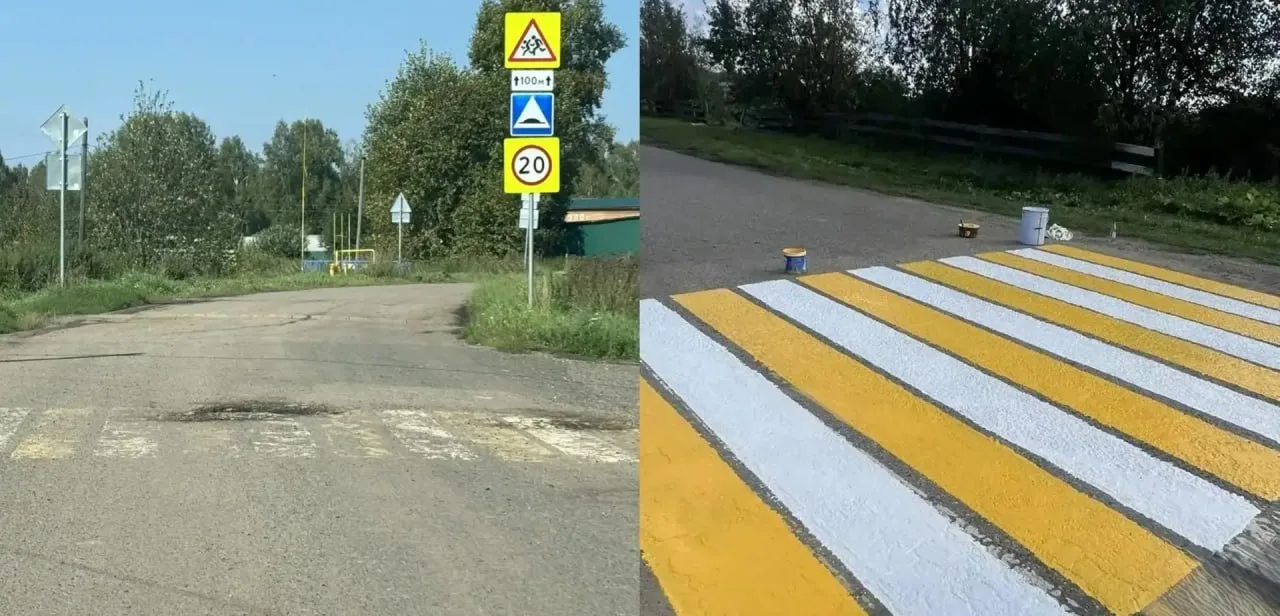 ⚡По требованию прокуратуры в селе Пудовка обновили разметку у школы
