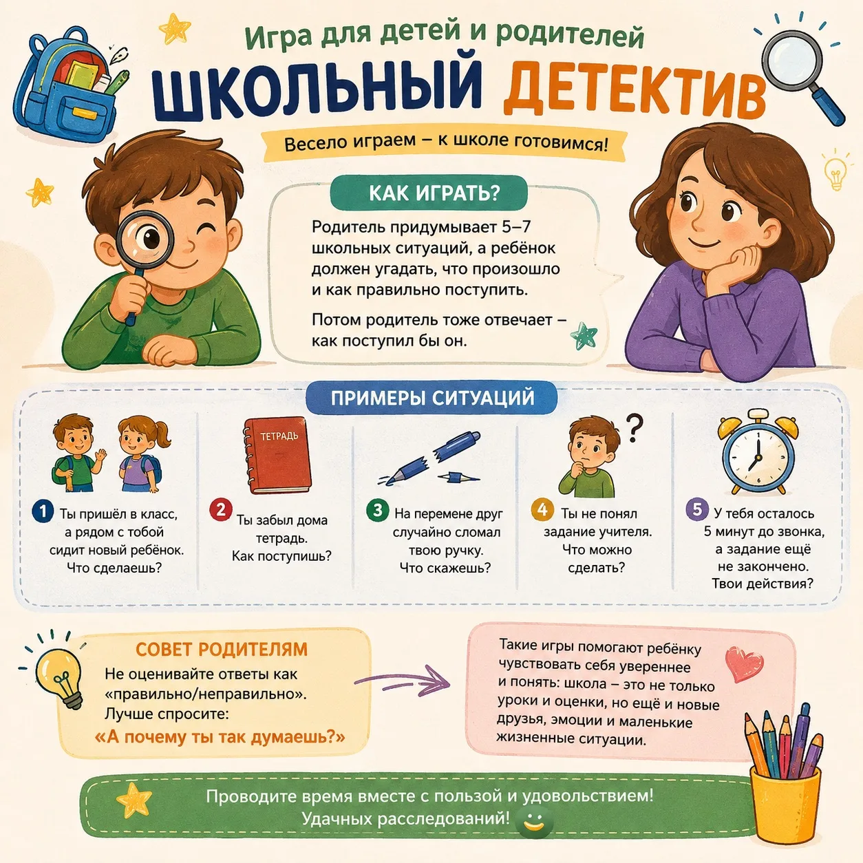 🎒 Игра для детей и родителей: «Школьный детектив»