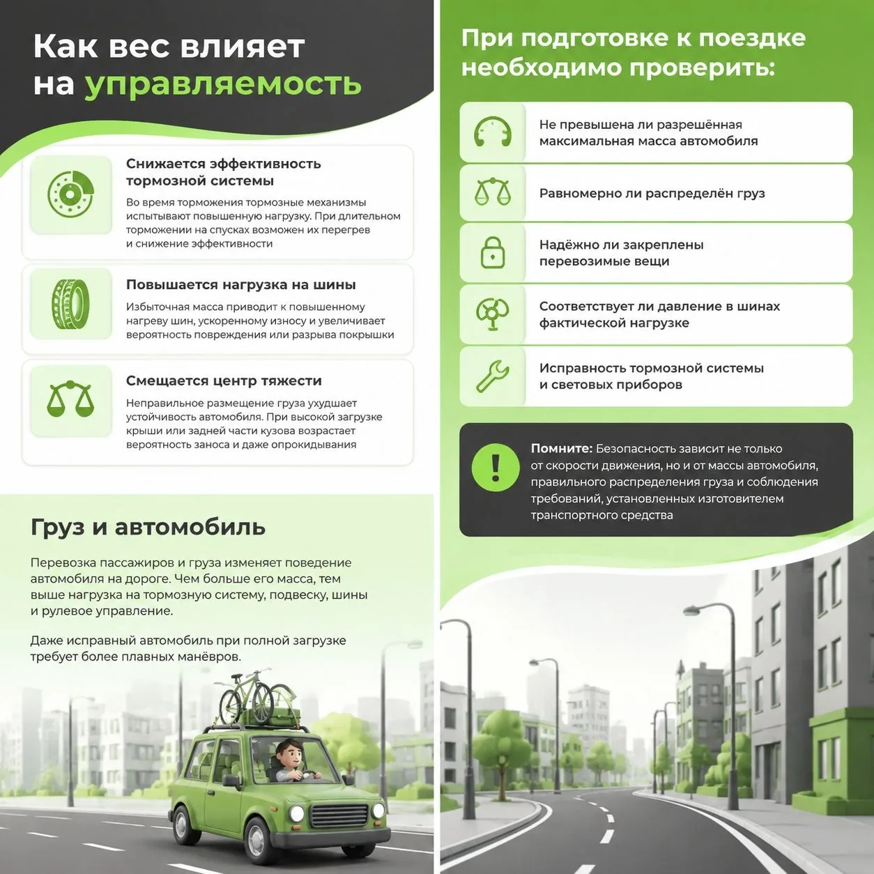 🔹Как груз влияет на управление автомобилем?

Повезете много вещей на дачу, переезжаете или отправля