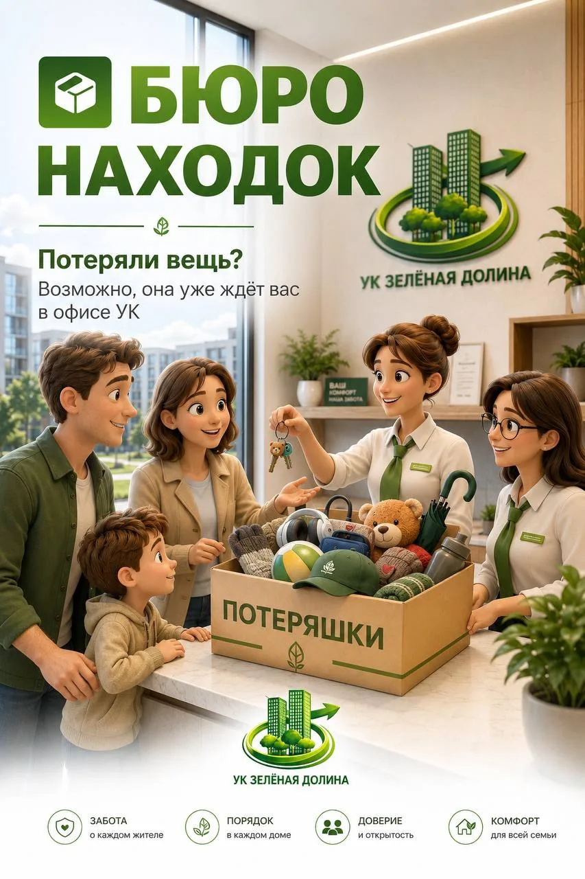 📦 Бюро находок УК «Зелёная Долина»

Дорогие жители!

Напоминаем, что в офисе управляющей компании н