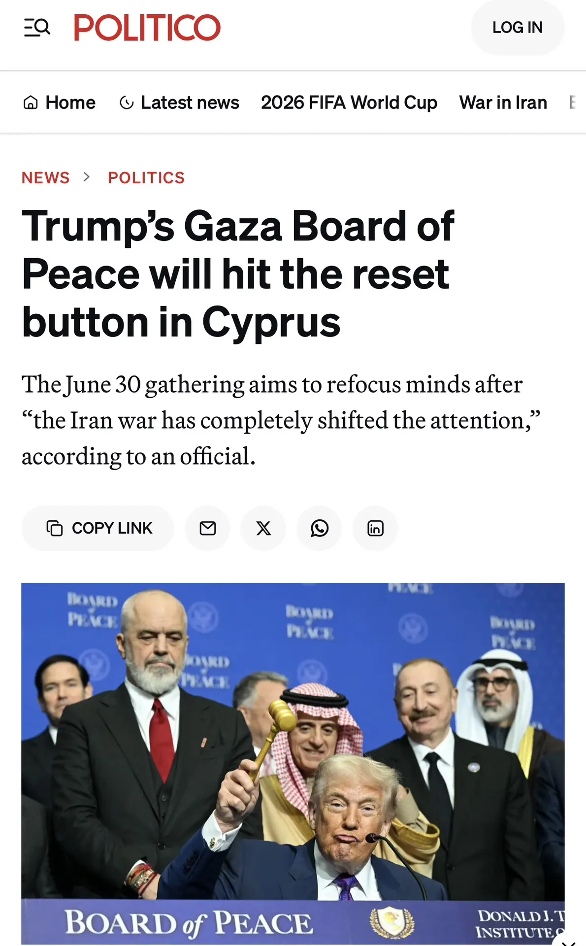 Politico: «Совет мира» Трампа на Кипре ищет «перезагрузку»