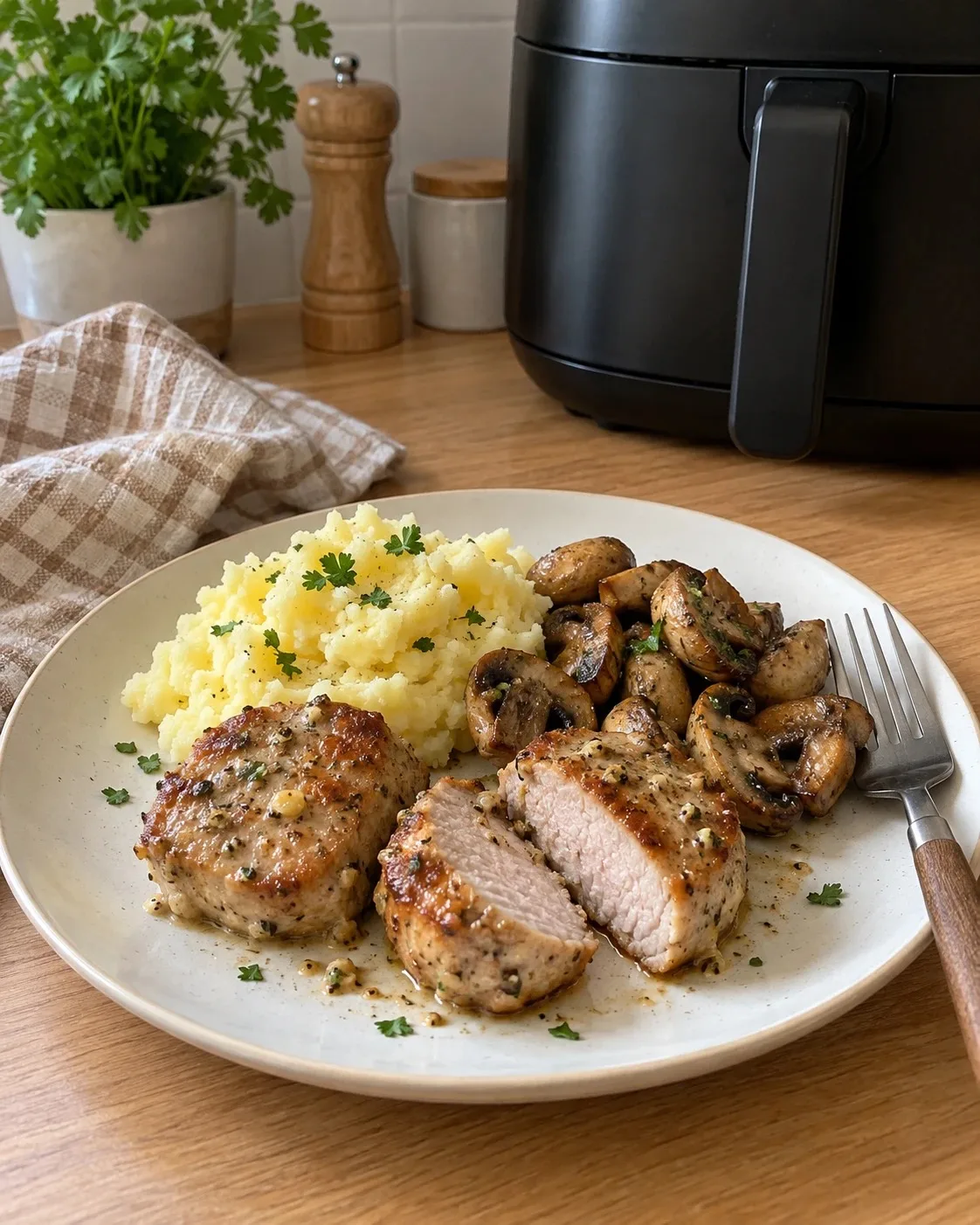 🥩 Обед — свиная вырезка с горчицей и шампиньонами в аэрогриле